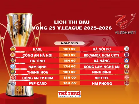 Lịch thi đấu vòng 25 V.League 2025-2026
