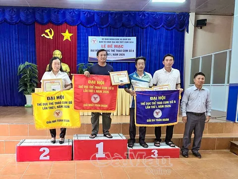 Bế mạc Đại hội Thể dục thể thao Cụm số 8 Cà Mau lần thứ I năm 2026: Xã Đầm Dơi xếp thứ nhất toàn đoàn