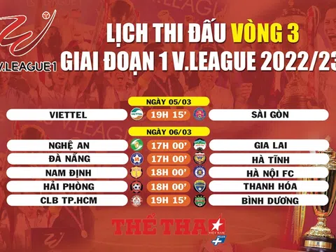 Lịch thi đấu vòng 3 V.League 2022-2023